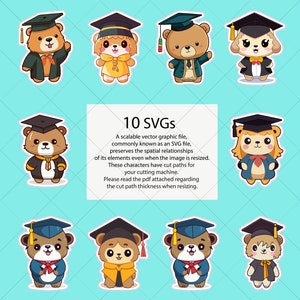 Adorable paquete de pegatinas de oso graduado - 10 SVG imprimible, PNG, JPG Descarga instantánea. - ¡Perfecto para proyectos de impresión y corte!