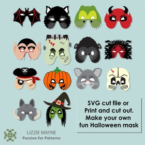 Halloween Masken, 14 SVG-Dateien plus Print & Cut Out.