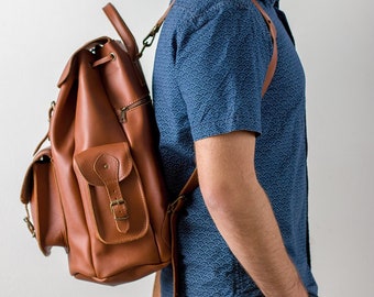 Handmade Greek Leather Backpack, Mens Rucksack, Laptop Bag