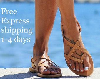 ALKYONE Greek Leather Sandals, Handmade Cross Strap Sandals