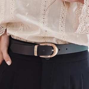YOKO leather belt women, genuine leather belt with buckle, gold buckle, classic belt women, black belt, gift for her