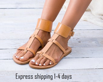 KASOS leather sandals, Greek leather sandals, gladiator sandals, gold leather sandals, summer shoes, flat sandals, anklet, ankle bracelet