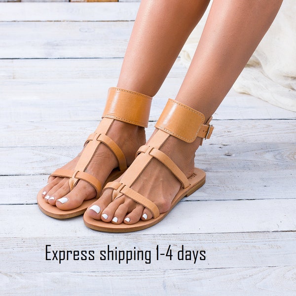 KASOS leather sandals, Greek leather sandals, gladiator sandals, gold leather sandals, summer shoes, flat sandals, anklet, ankle bracelet