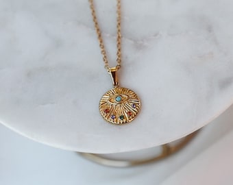Goldmünzenanhänger Goldkette Halskette Frauen, böses Auge Anhänger mit Zirkon Kristall, Goldkette, Geschenk für sie, Geschenk für Frauen