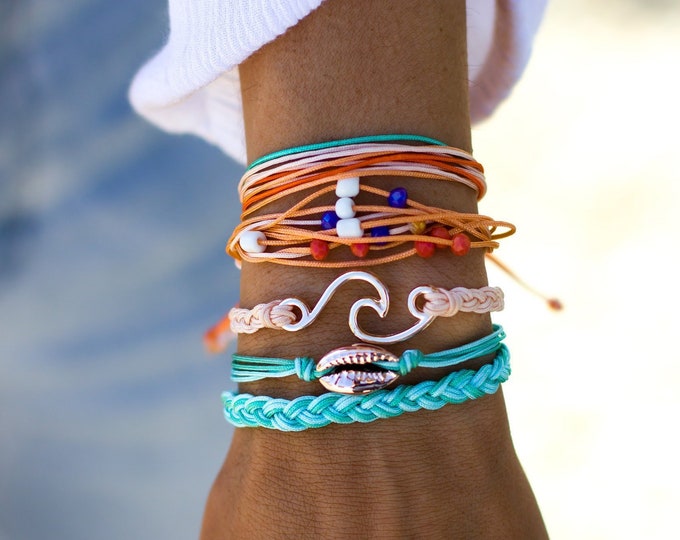 Wave bracelet, Cowrie bracelet, Seashell bracelet, Surfer bracelet, Boho bracelet, The "Mermaid Pack" bracelets for women