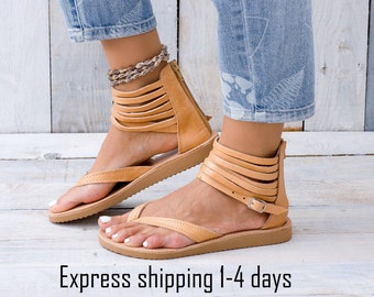 LIMNOS leather sandals, Greek leather sandals, gladiator sandals,leder sandalen, Anklet sandals