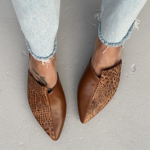 Brown Leather Mules – Handmade Backless Flats | Sylvie Slip-On Shoes for Everyday Wear