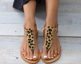 Sandals for women, leather sandals, Greek leather sandals, Leopard sandals, HYDRA handmade sandals