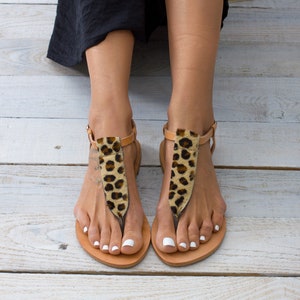 Sandals for women, leather sandals, Greek leather sandals, Leopard sandals, HYDRA handmade sandals