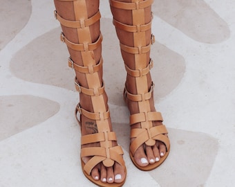 gladiator sandals women, knee high sandals, spartan sandals, ancient Greek sandals, knee high gladiator sandals, CASSANDRA sandals for women