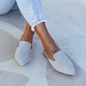 leather mules women, gray mules shoes women, loafers, suede shoes for women,  handmade women shoes, autumn shoes, mules flats, gift for her