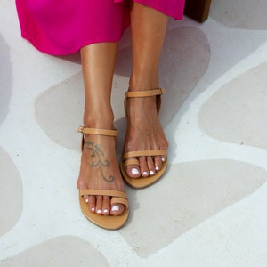 CASSIA leather sandals women, toe ring sandals, greek sandals women, ankle strap sandals, summer flat sandals, handmade sandals greece image 2