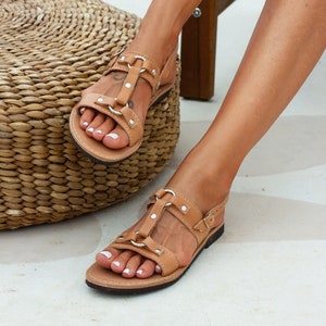 ZOE Ledersandalen Frauen, minimale flache Sandalen, Riemchensandalen, alte griechische Sandalen, Komfort Sommerschuhe, handgemachte Sandalen Griechenland