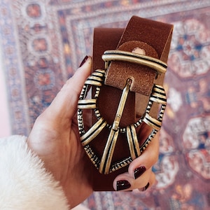 SELENA brown leather belt women, leather belt buckle, genuine leather belt for women handmade in Greece,  gift for her