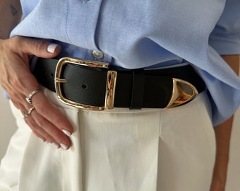 ALL TIME CLASSIC leather belt women, genuine leather belt with buckle, gold buckle, classic belt women, black belt, gift for her