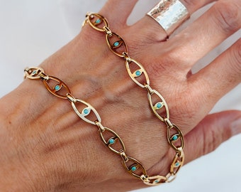 Halsband Typ Halskette für Frauen, böser Blick, Türkis Emaille, Gold Halskette, Geschenk für sie