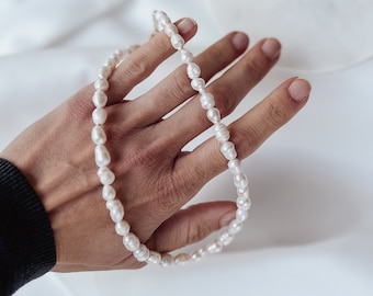 Süßwasser Perlenkette für Frauen, Perlenschmuck für sie, Elegante Halskette
