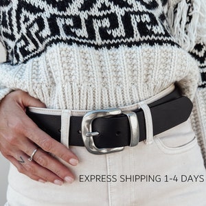 GLORIA black leather belt women, genuine cow leather belt with buckle, gift for her, belt for women