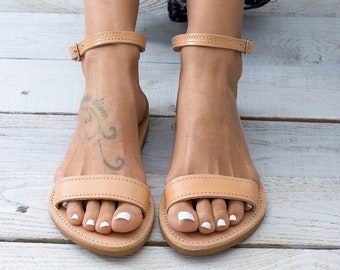 TINOS Leather sandals, ancient Greek leather sandals, strappy sandals, ankle cuff sandals, minimalist sandals, ankle strap leather shoes