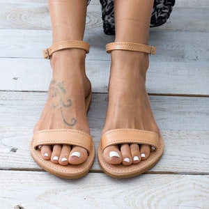 TINOS Leather sandals, ancient Greek leather sandals, strappy sandals, ankle cuff sandals, minimalist sandals, ankle strap leather shoes image 1