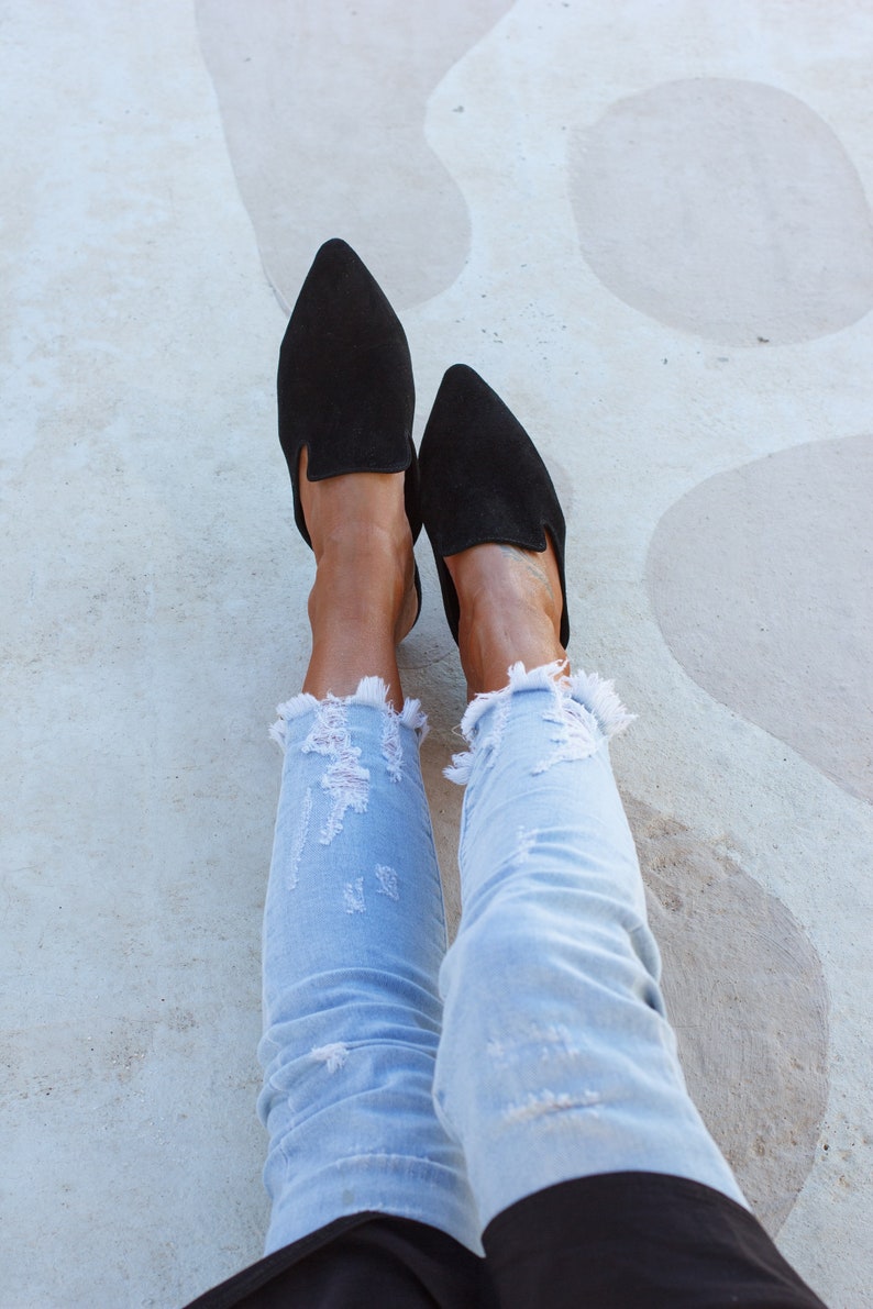 Loraine black suede leather mules