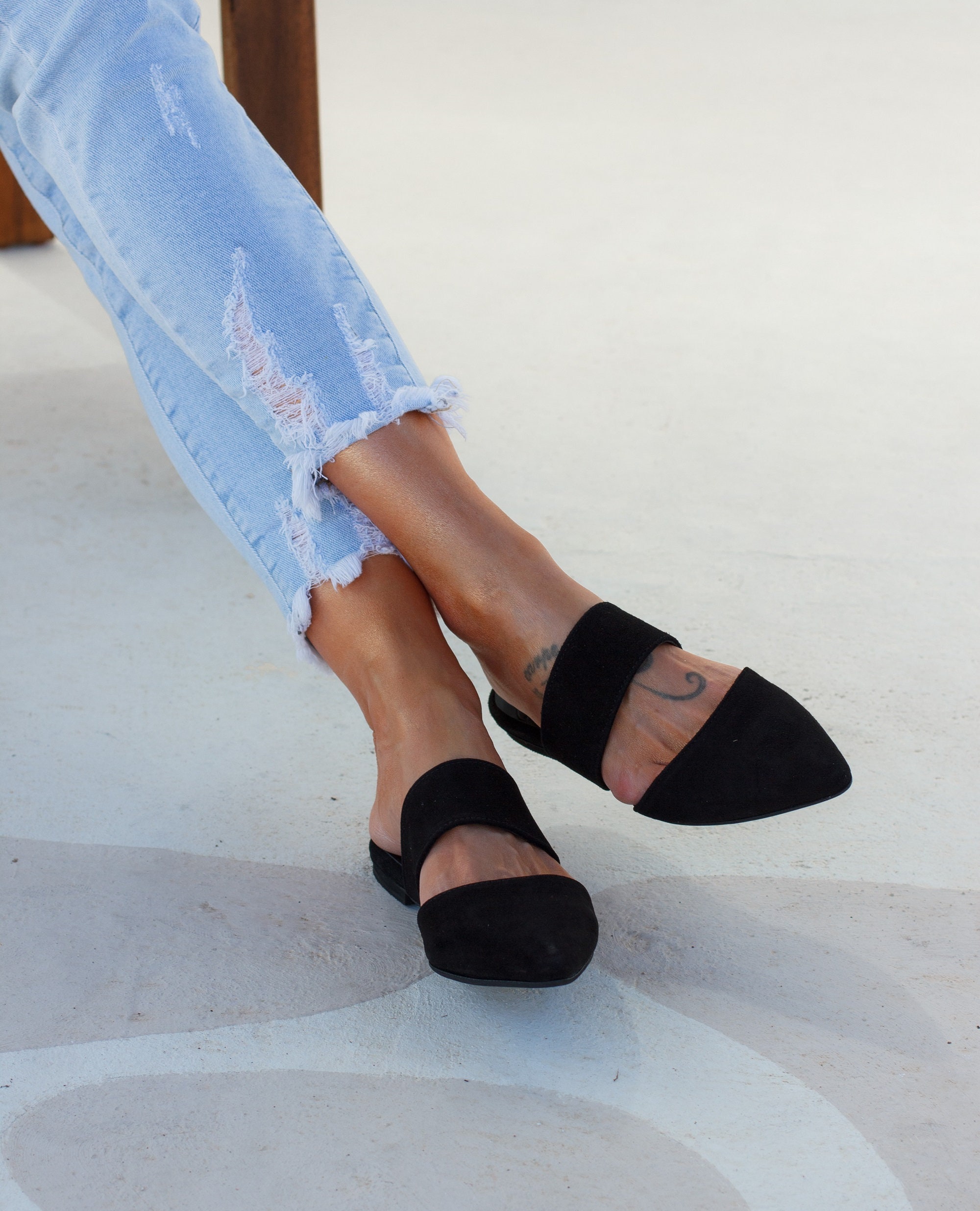 suede mules mules leather suede Black pointed toe shoes Black mules slip on flats women suede shoes autumn shoes gift for her