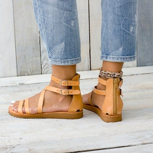 CHIOS Leather Sandals, Women Greek Leather Sandals, Strappy Sandals ...