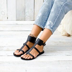 KASOS Black Leather Women Sandals From Greece Gladiator - Etsy