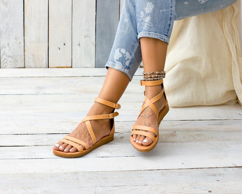 CHIOS leather sandals, women Greek leather sandals, Strappy sandals, women shoes, womens leather sandals, ankle cuff sandals from Greece image 1