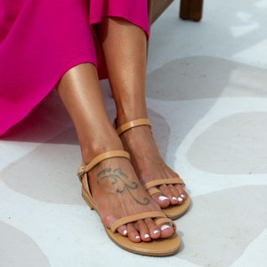 CASSIA leather sandals women, toe ring sandals, greek sandals women, ankle strap sandals, summer flat sandals, handmade sandals greece image 3