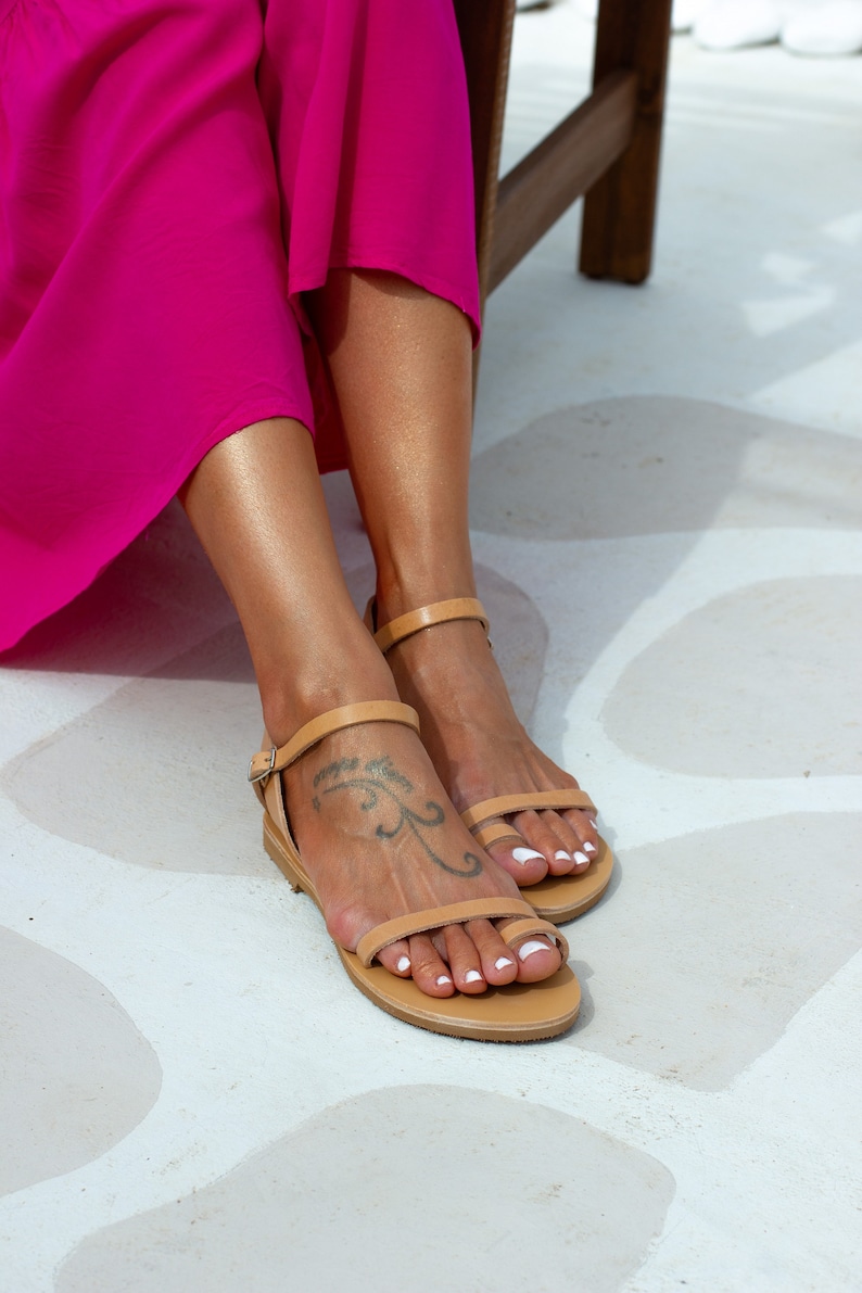 CASSIA leather sandals women, toe ring sandals, greek sandals women, ankle strap sandals, summer flat sandals, handmade sandals greece image 3