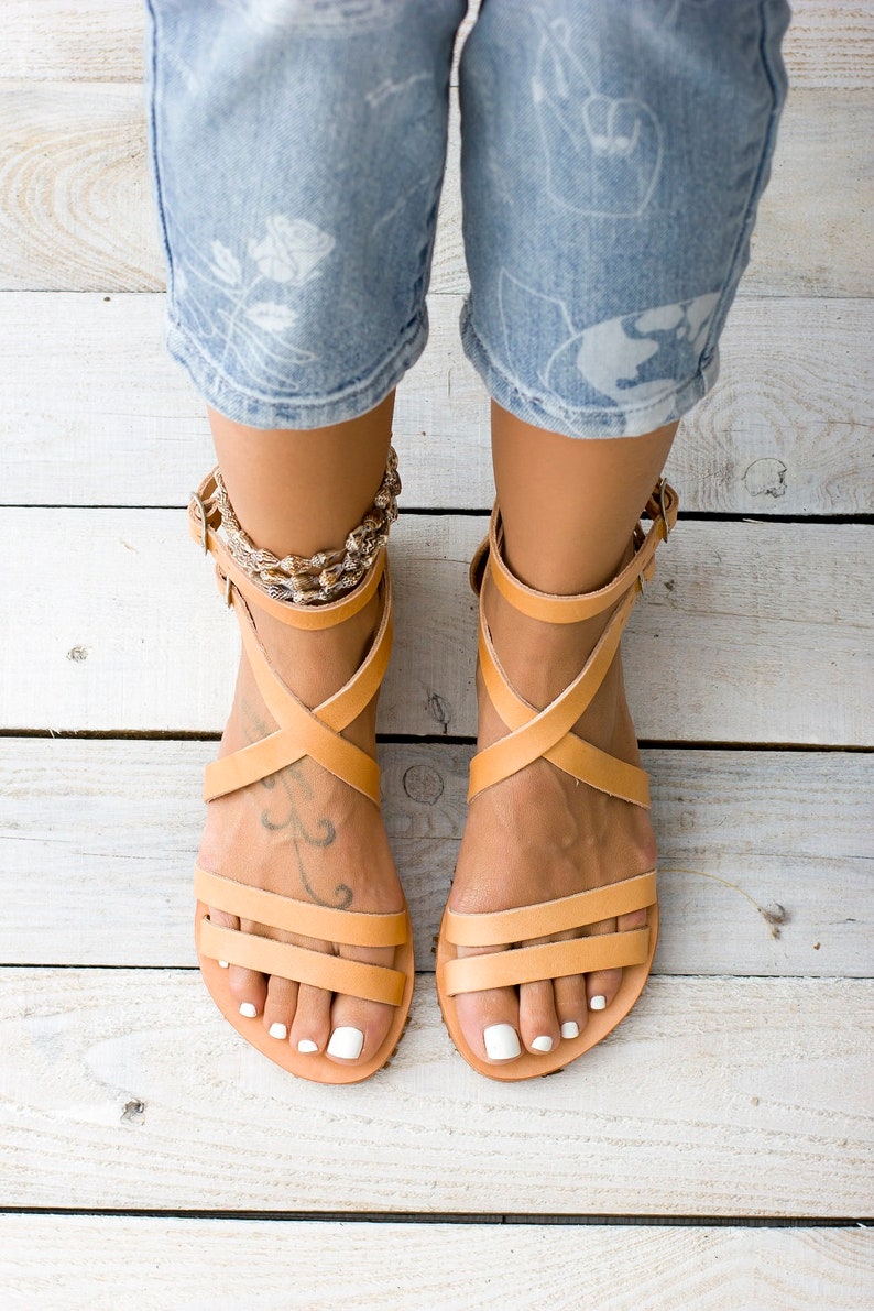 CHIOS leather sandals, women Greek leather sandals, Strappy sandals, women shoes, womens leather sandals, ankle cuff sandals from Greece image 2