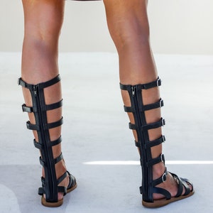 Multi Strap and Back Zipper Leather Sandals