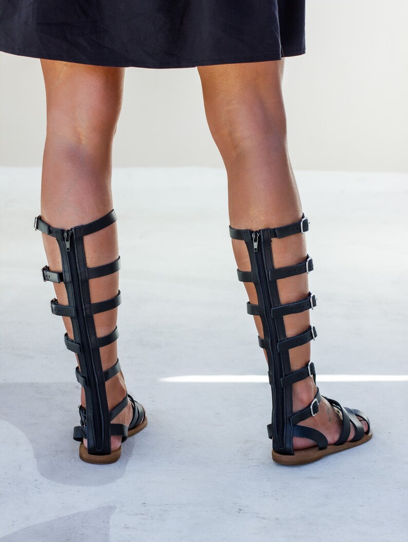 Multi Strap and Back Zipper Leather Sandals