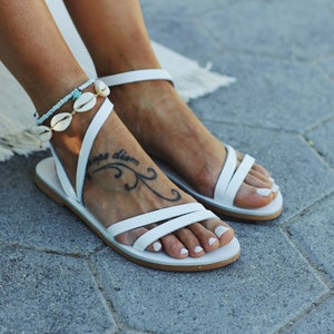 Woman Wearing White Strappy Sandals — Summer Bridal Outfit