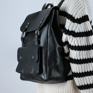 Black Leather backpack, Black Rucksack, Womens laptop backpack, Laptop backpack, Womens backpack, Leather Rucksack, Greek Leather bag, Gift image 3