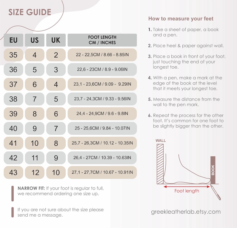Size chart and how to measure foot length — EU to US guide