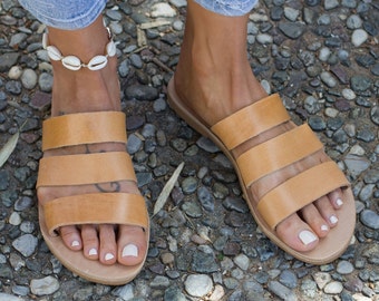 Greek sandals, Women Greek sandals, Leather sandals, Strappy sandals, Summer flat sandals "SAMOS"