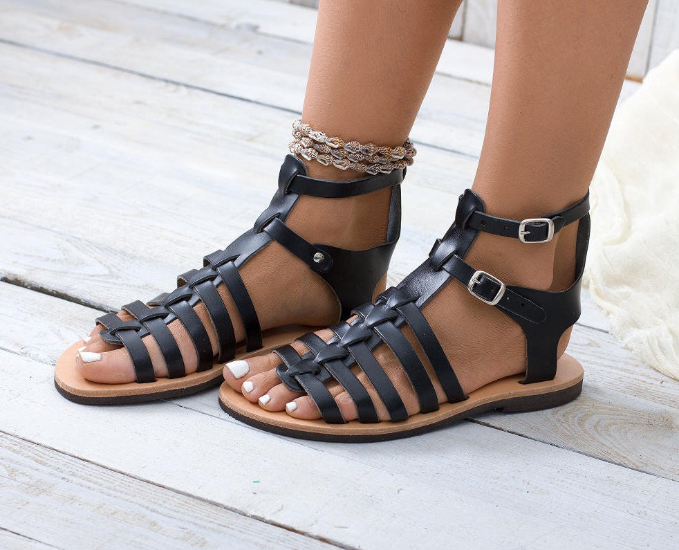 DELOS Gladiator sandals black leather sandals Greek sandals | Etsy