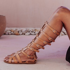 Adjustable ankle buckle — natural gladiator sandals