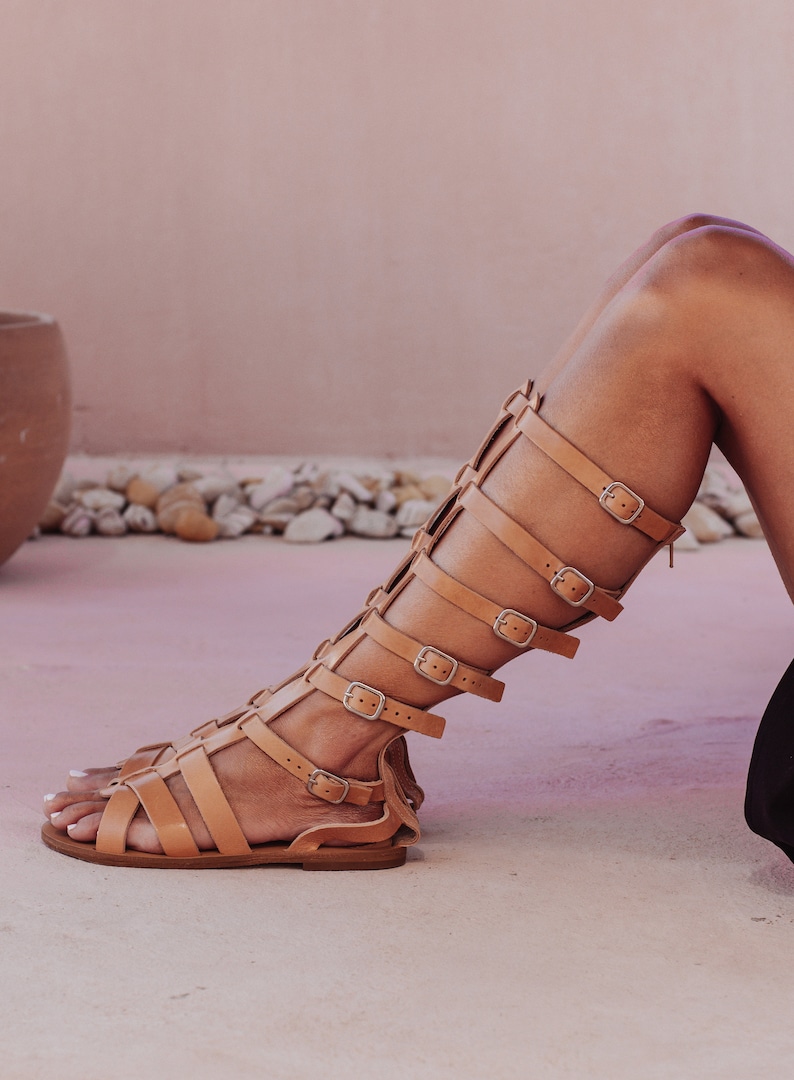 Adjustable ankle buckle — natural gladiator sandals