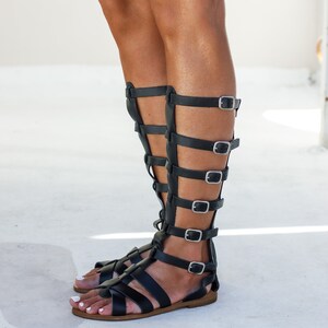 Adjustable ankle buckle — black gladiator sandals