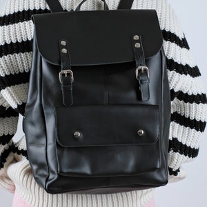 Black Leather backpack, Black Rucksack, Womens laptop backpack, Laptop backpack, Womens backpack, Leather Rucksack, Greek Leather bag, Gift image 2