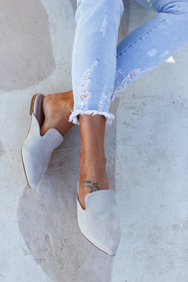 Loraine gray suede leather mules