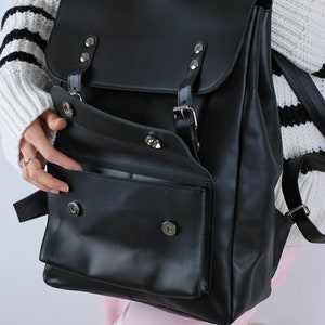 Black Leather backpack, Black Rucksack, Womens laptop backpack, Laptop backpack, Womens backpack, Leather Rucksack, Greek Leather bag, Gift image 7