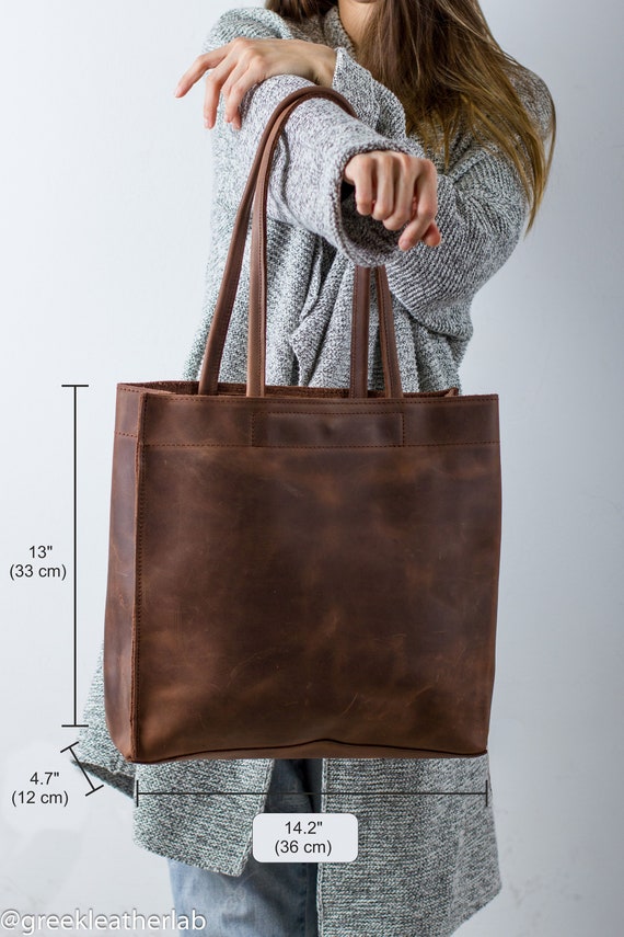 Leather Tote Bag with Magnet Closure, Large Leather Shopping Bag, Greek Leather Bag, Shoulder Bag, Gift for Women, Full Grain Leather Bag