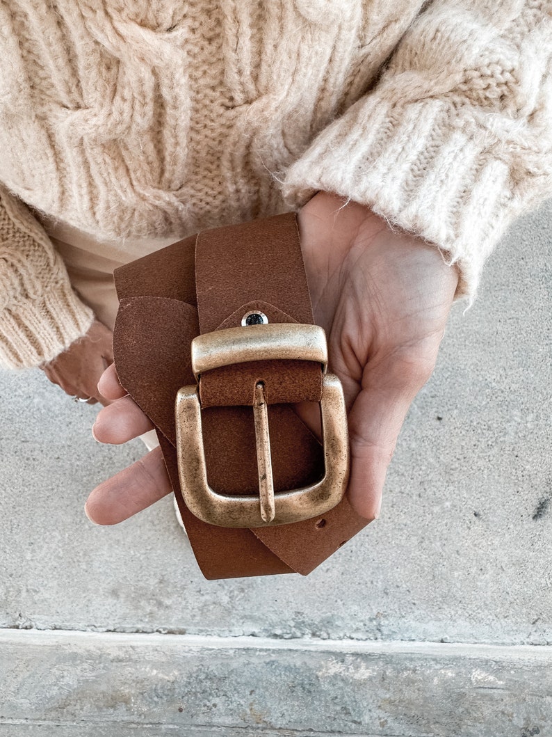 GLORIA brown leather belt women, belt with bronze buckle, genuine leather belt for women handmade in Greece, gift for her image 6