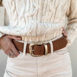 GLORIA brown leather belt women, belt with bronze buckle, genuine leather belt for women handmade in Greece, gift for her image 4