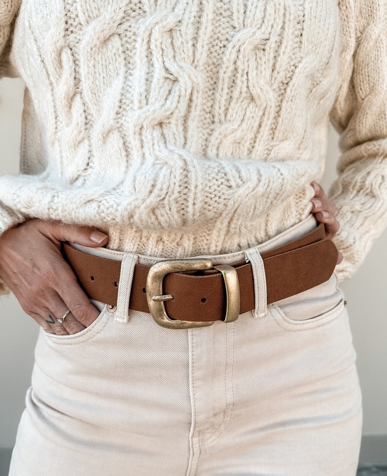 GLORIA brown leather belt women, belt with bronze buckle, genuine leather belt for women handmade in Greece, gift for her image 4