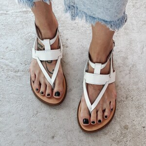 ARIANNA greek leather sandals, ankle strap sandals, black sandals, women leather shoes, leather flats, sandals Greece, gift for her White